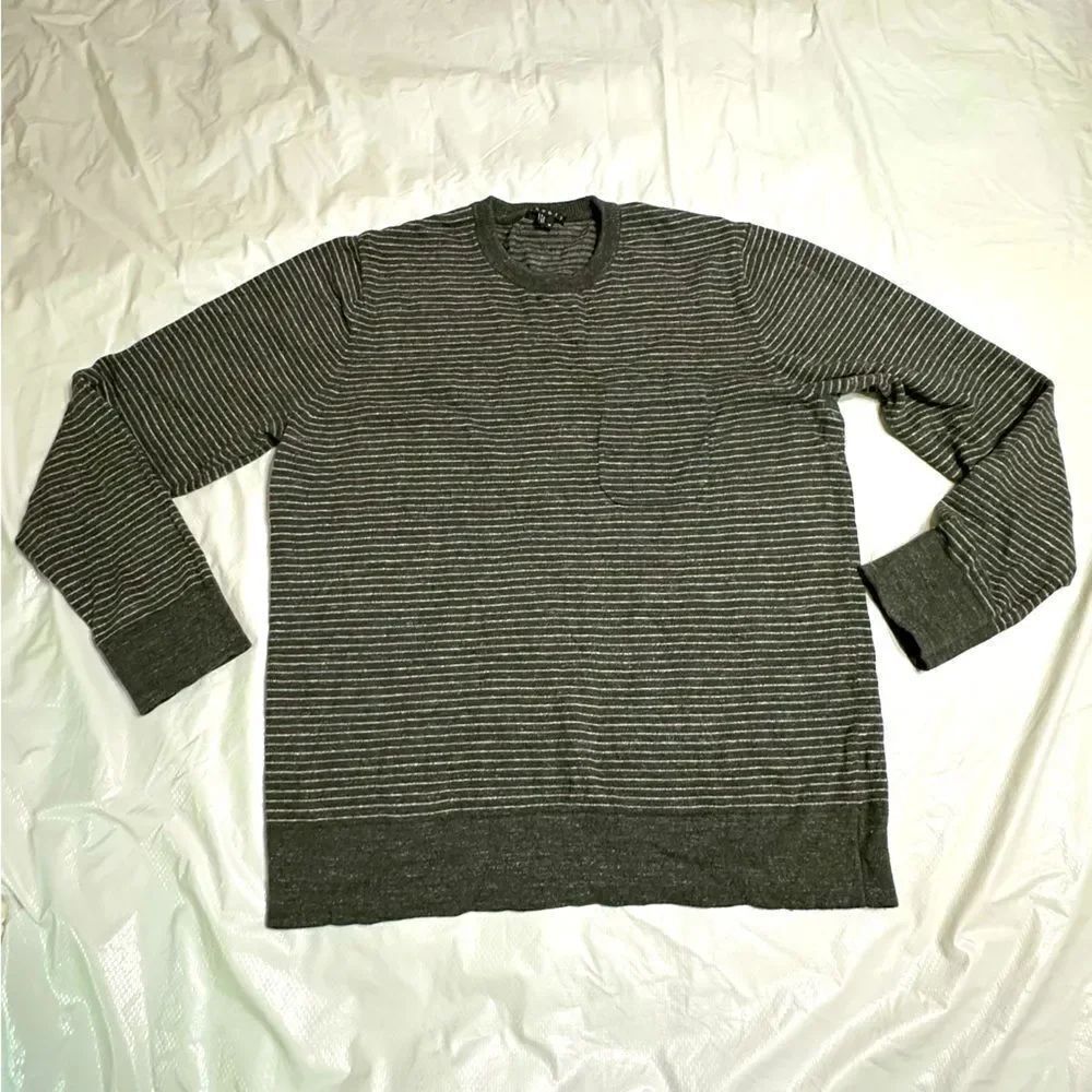 Theory Gray Striped Cillin TS Aviary Crewneck Cotton blend Sweater Size Medium